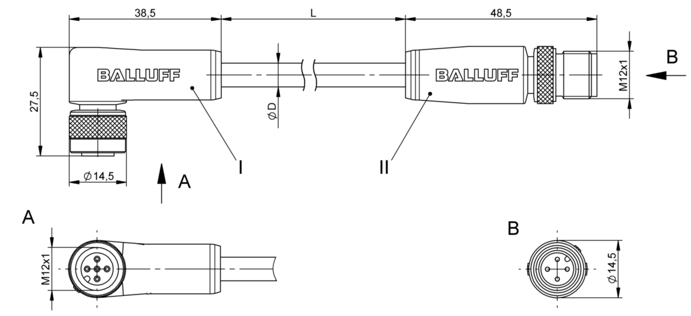 Соединительный кабель Balluff BCC M425-M414-3A-305-PS0434-060