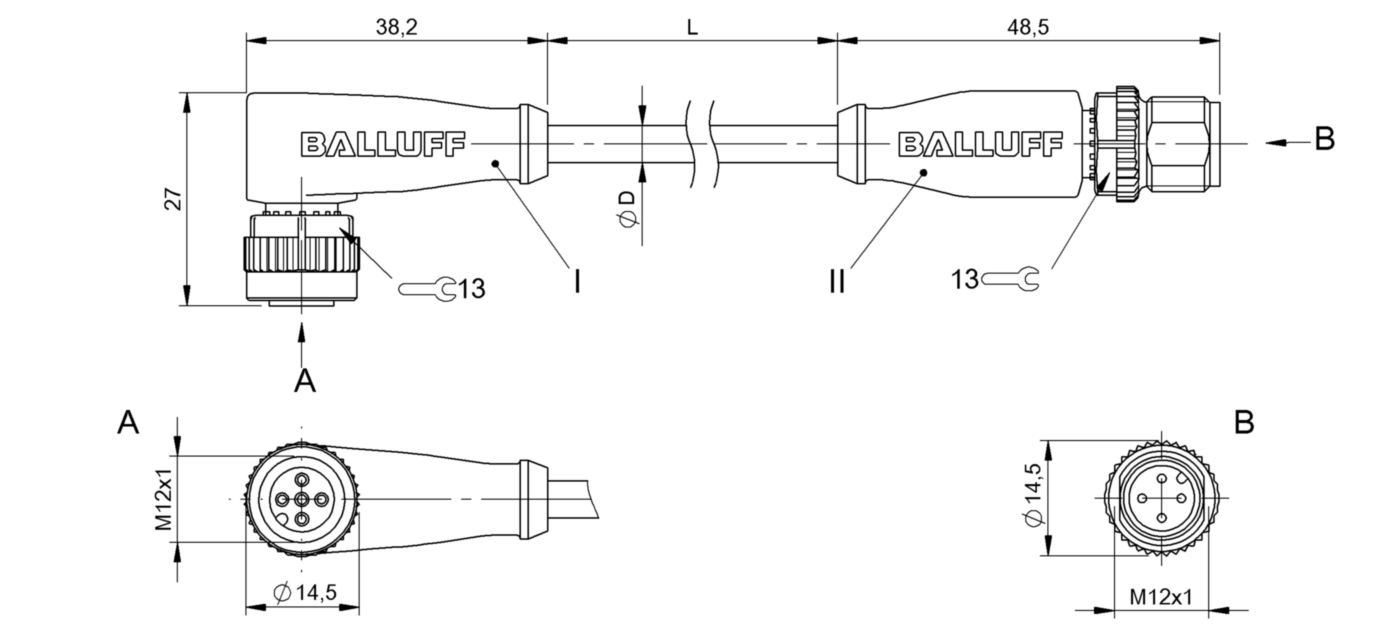 Соединительный кабель Balluff BCC M425-M414-3A-304-VX8434-100