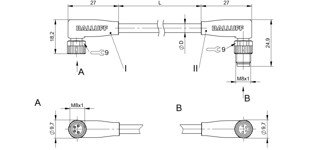 Соединительный кабель Balluff BCC M324-M324-30-304-PX44T2-010