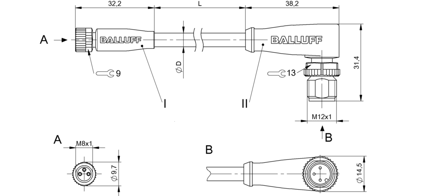 Соединительный кабель Balluff BCC M313-M423-3E-300-PX0334-015