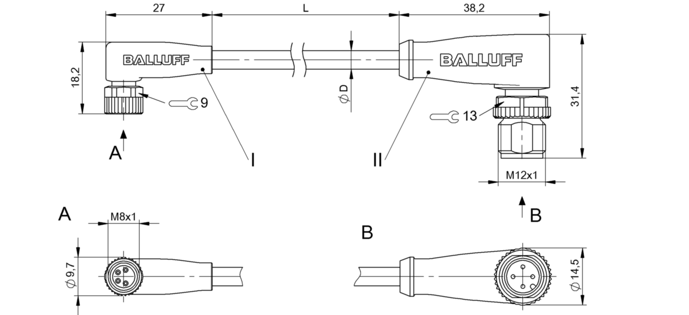 Соединительный кабель Balluff BCC M324-M424-3E-606-EX44T2-010