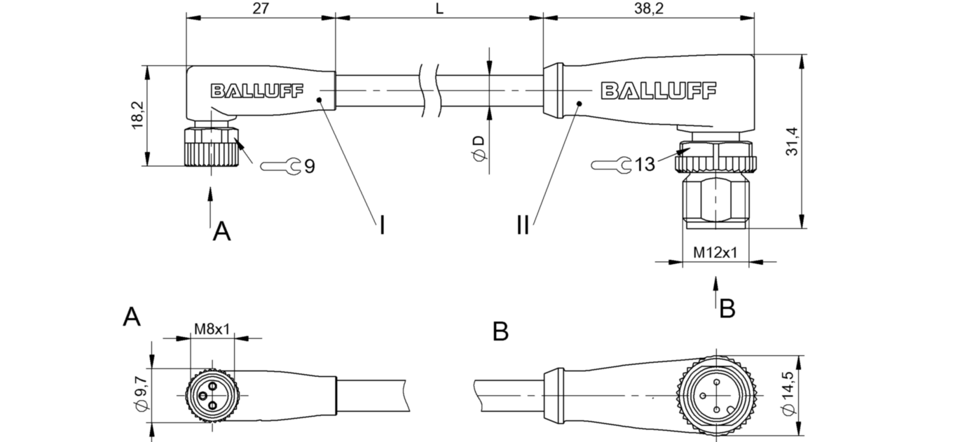 Соединительный кабель Balluff BCC M323-M423-3E-602-PX43T2-010