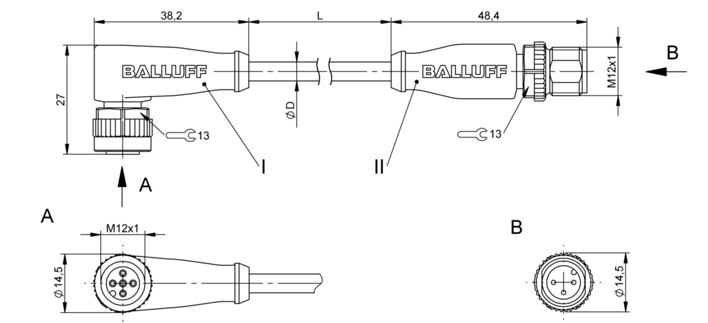 Соединительный кабель Balluff BCC M425-M413-3A-300-EX43T2-006