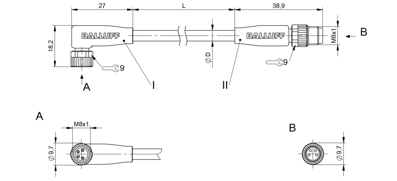 Соединительный кабель Balluff BCC M324-M314-30-606-EX44T2-010