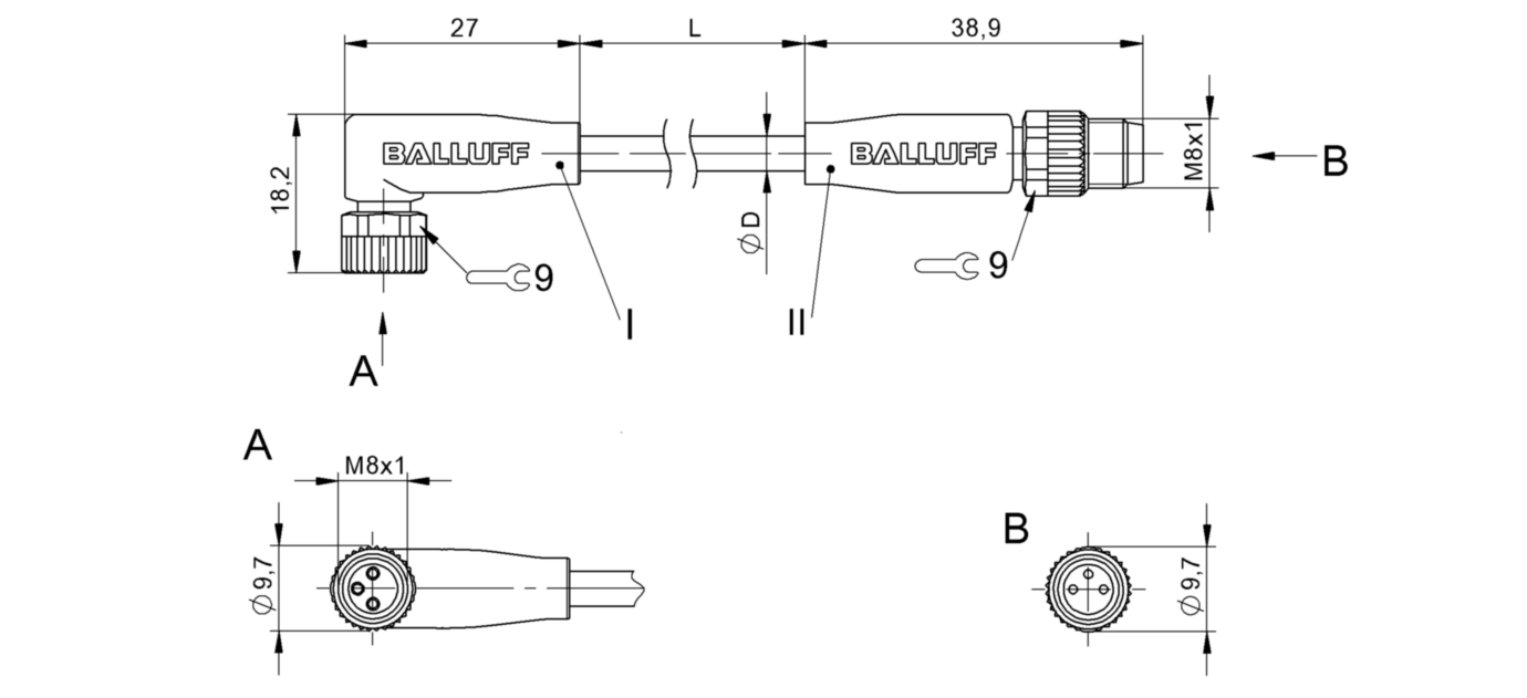 Соединительный кабель Balluff BCC M323-M313-30-300-PX43T2-006