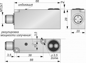 Оптический датчик СКБ Индукция O0132-NO/NC-NPN-P(с регулировкой)