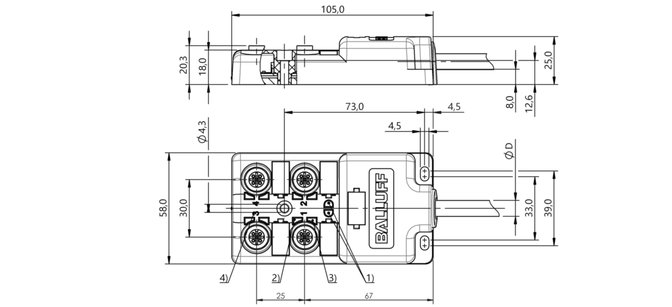 Распределительная коробка Balluff BPI 4M4A5P-2K-B0-KPXB0-030