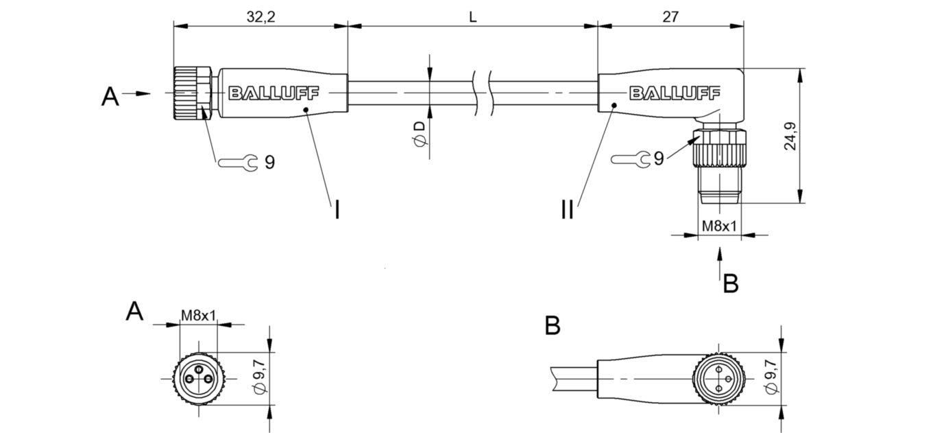 Соединительный кабель Balluff BCC M313-M323-30-300-PX43T2-015
