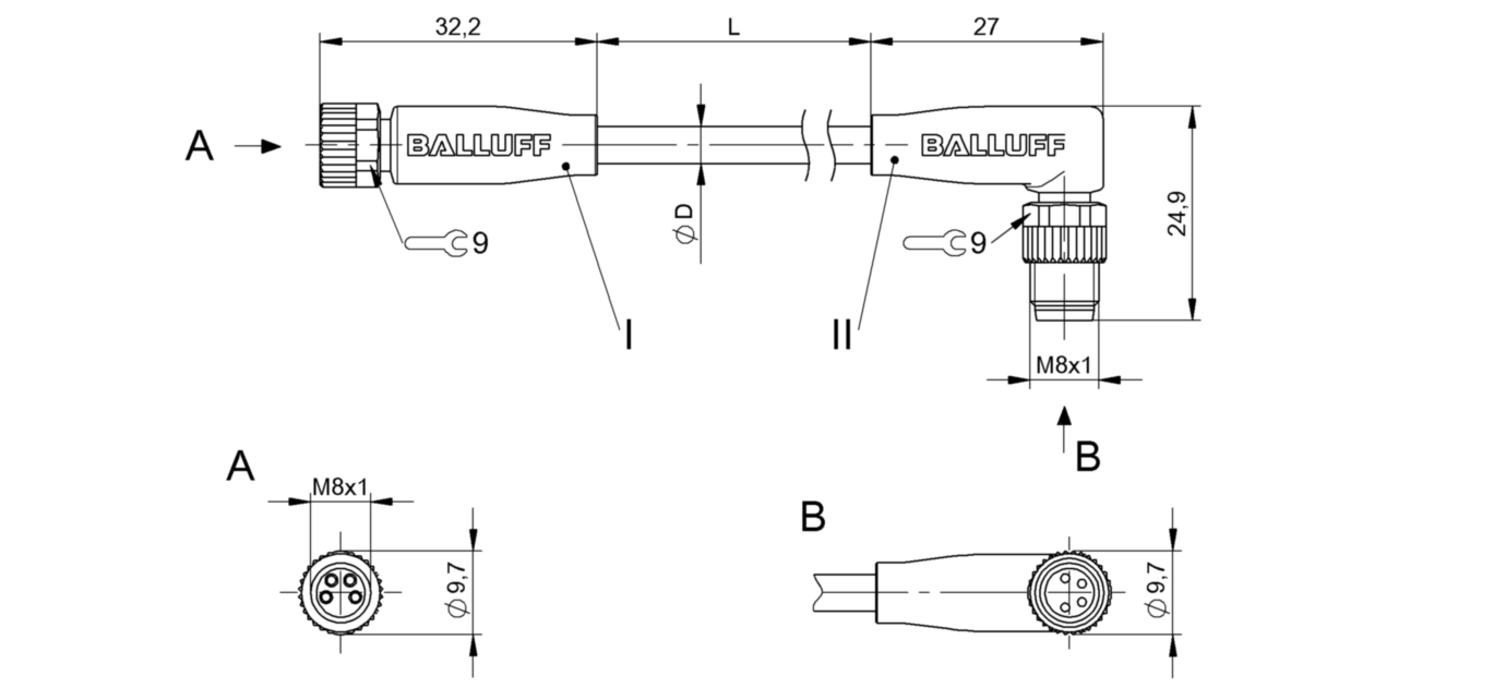 Соединительный кабель Balluff BCC M314-M324-30-304-PX44T2-010