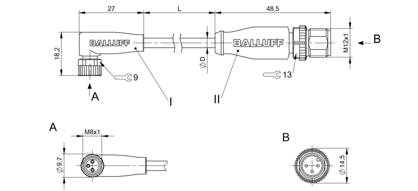 Соединительный кабель Balluff BCC M323-M413-3E-300-PW3334-100