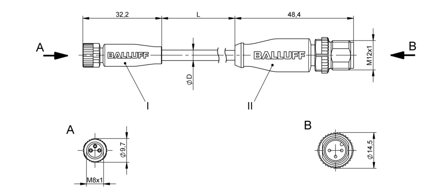 Соединительный кабель Balluff BCC M313-M413-3E-300-VX8334-050