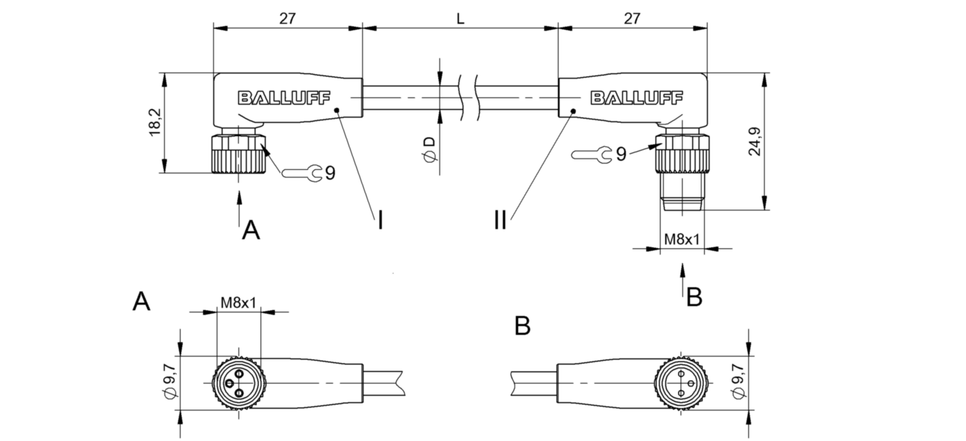 Соединительный кабель Balluff BCC M323-M323-30-300-PX43T2-020