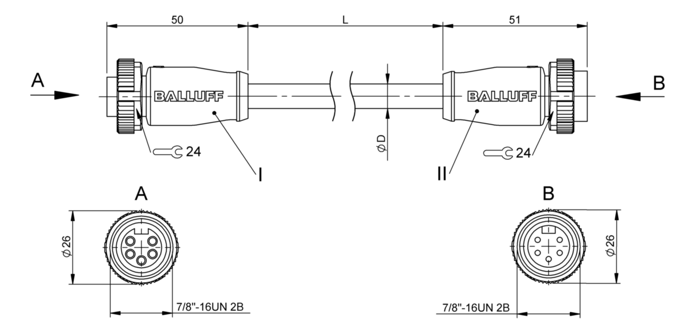 Соединительный кабель Balluff BCC A315-A315-70-335-VX45W6-050