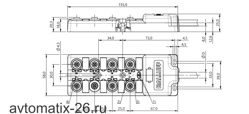 Распределительная коробка Balluff BPI 8M4A5N-2K-B0-KPXL0-150