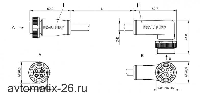 Соединительный кабель Balluff BCC A314-A324-30-304-VX44W6-010