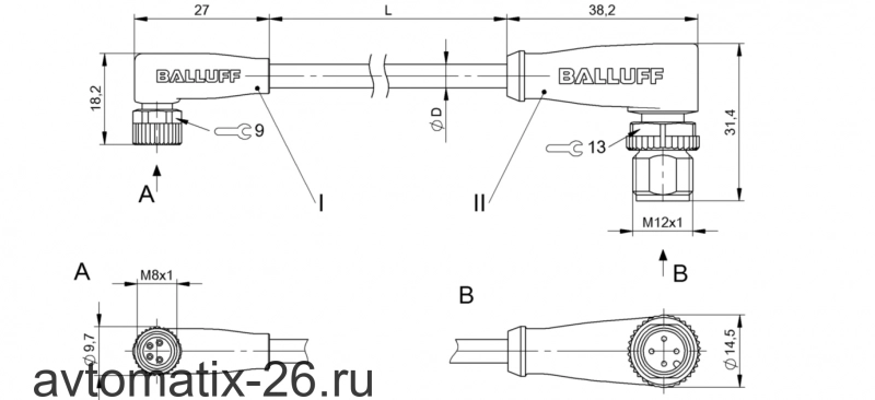 Соединительный кабель Balluff BCC M324-M424-3E-304-PX44T2-050