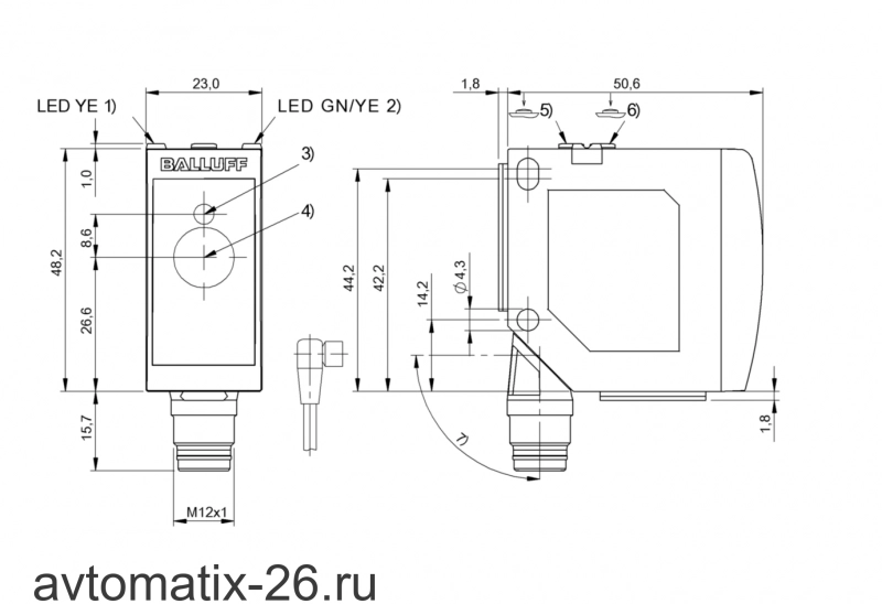 Оптический датчик расстояния Balluff BOD 23K-LA01-S92
