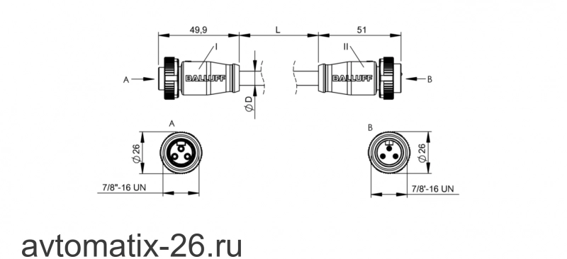 Соединительный кабель Balluff BCC A313-A313-70-345-VX43W6-100