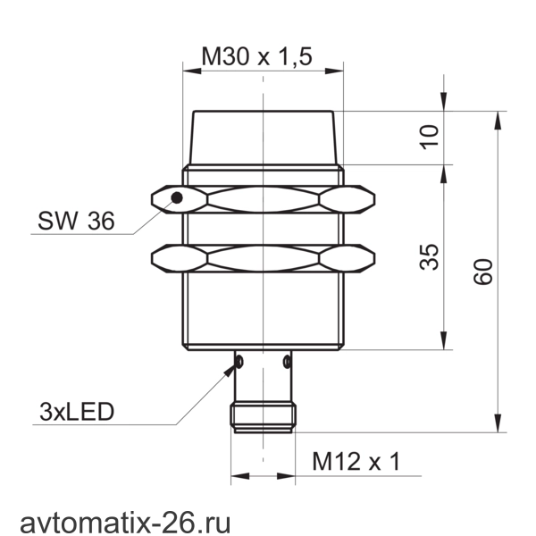 Индуктивный датчик расстояния Baumer IR30.D24L-N60.UA1E.7BO