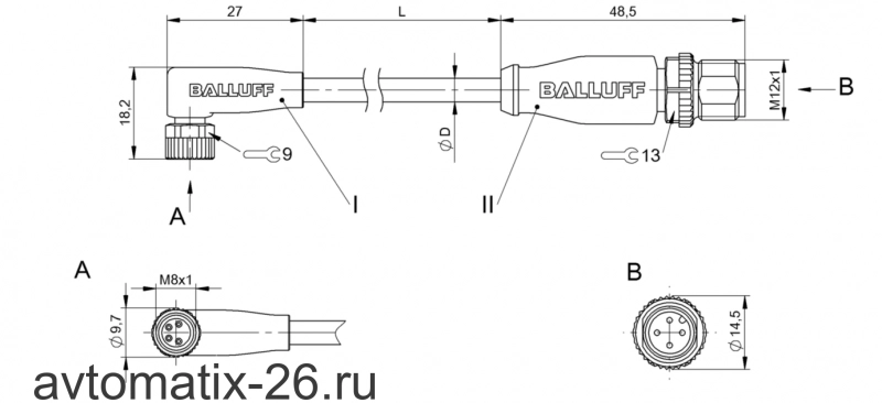Соединительный кабель Balluff BCC M324-M414-3E-304-PW0434-025