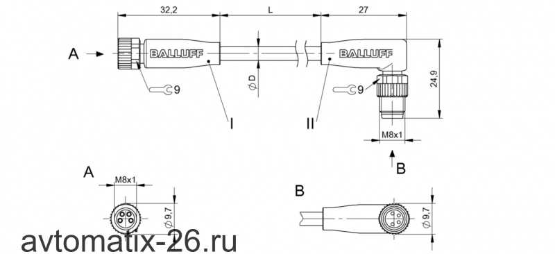 Соединительный кабель Balluff BCC M314-M324-30-304-VX8434-010
