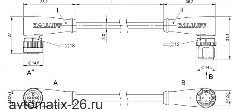 Соединительный кабель Balluff BCC M425-M424-3A-606-EX44T2-015
