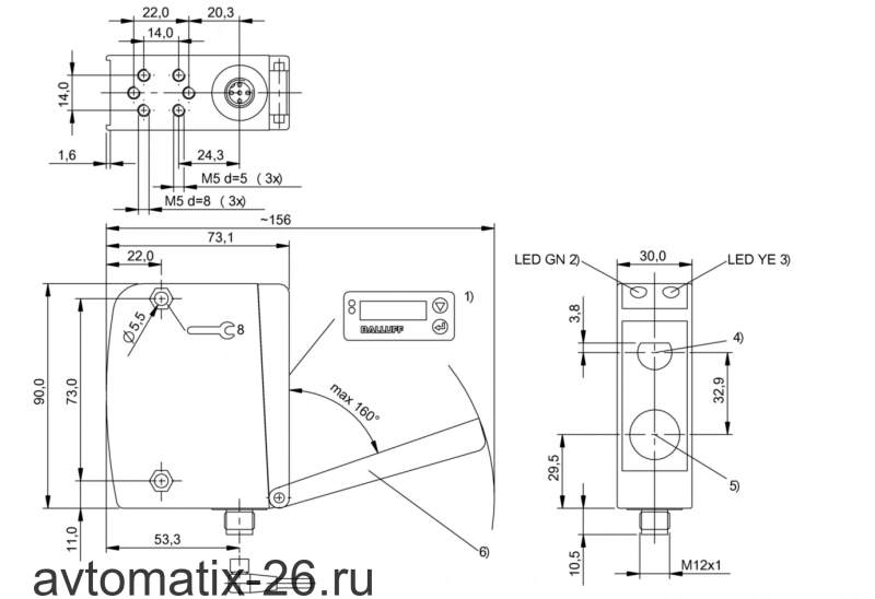 Оптический датчик расстояния Balluff BOD 66M-RA11-S92