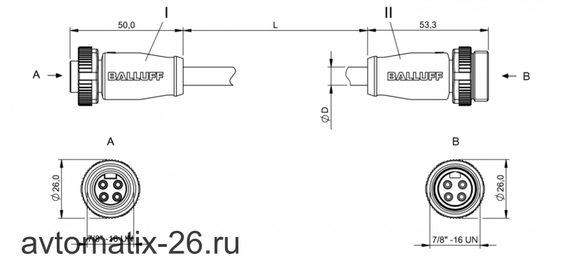 Соединительный кабель Balluff BCC A314-A314-30-304-VX44W6-600