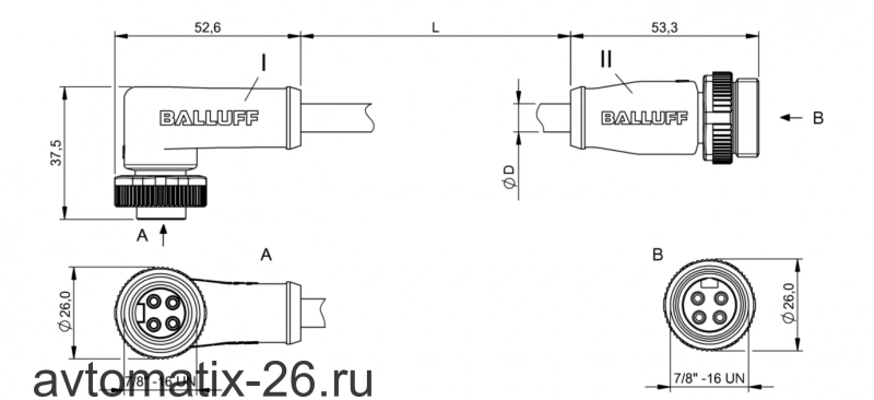 Соединительный кабель Balluff BCC A324-A314-30-304-VX44W6-120
